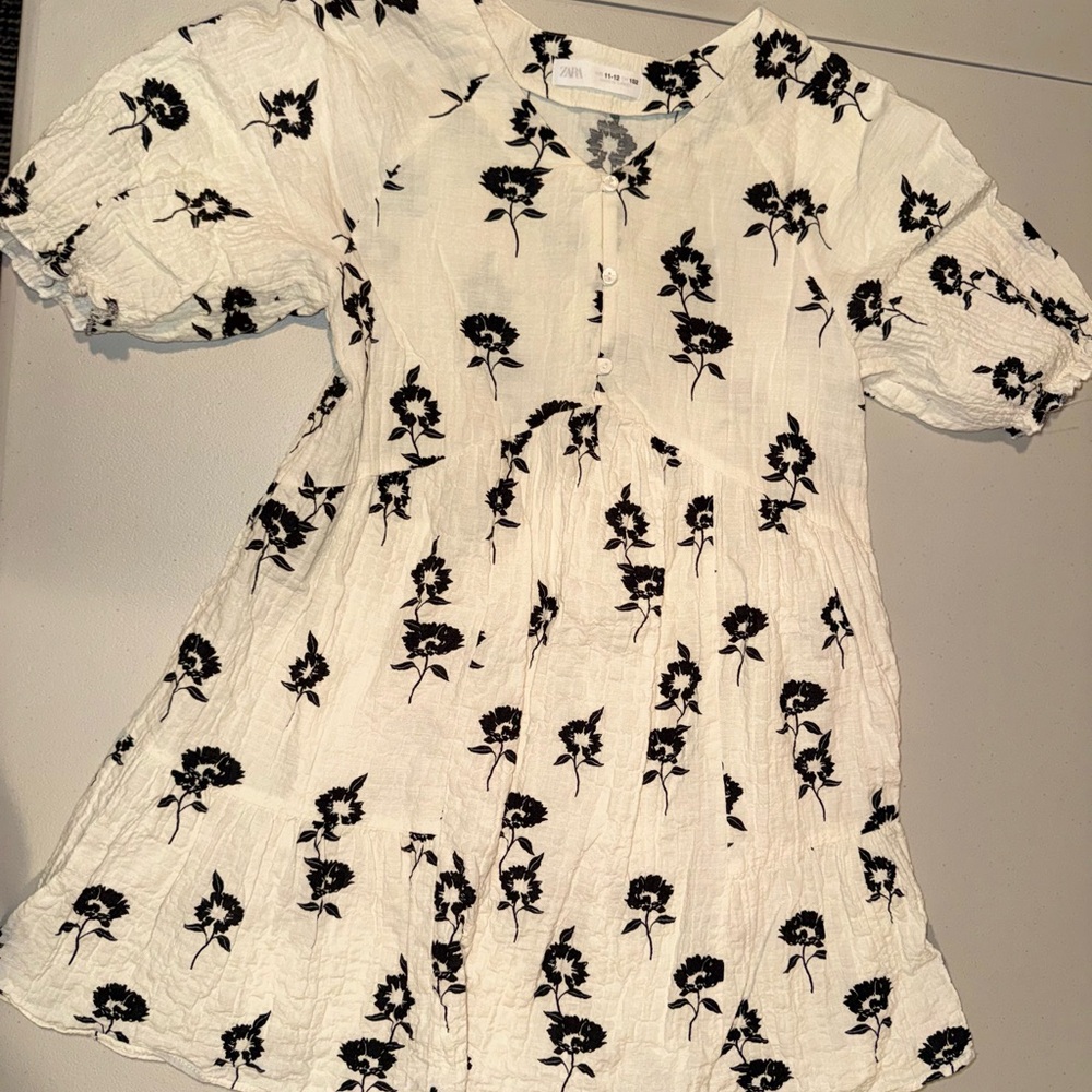 Zara Kids Black Floral on Cream Dress